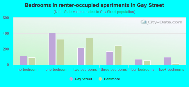 Bedrooms in renter-occupied apartments in Gay Street