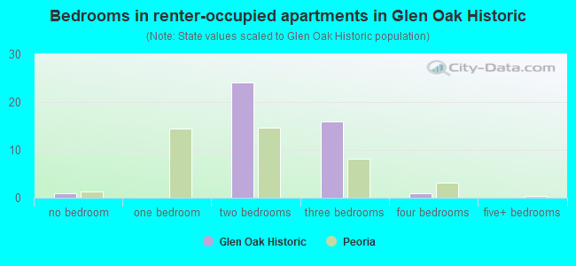 Bedrooms in renter-occupied apartments in Glen Oak Historic