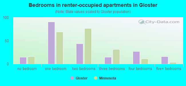 Bedrooms in renter-occupied apartments in Gloster