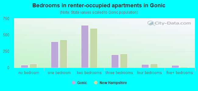 Bedrooms in renter-occupied apartments in Gonic
