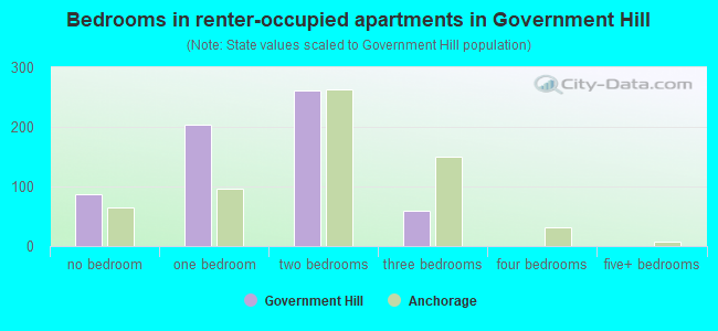Bedrooms in renter-occupied apartments in Government Hill