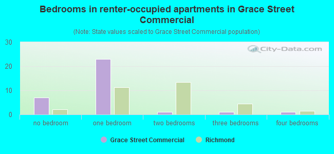 Bedrooms in renter-occupied apartments in Grace Street Commercial