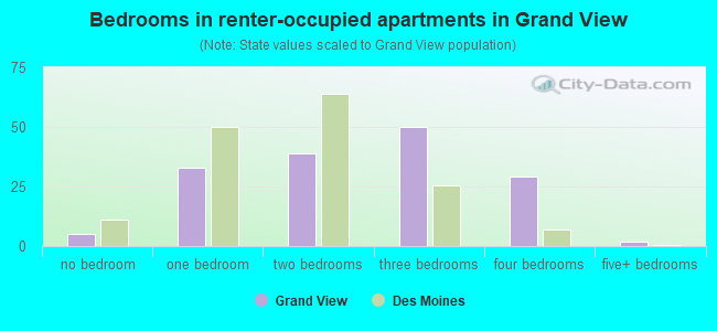 Bedrooms in renter-occupied apartments in Grand View