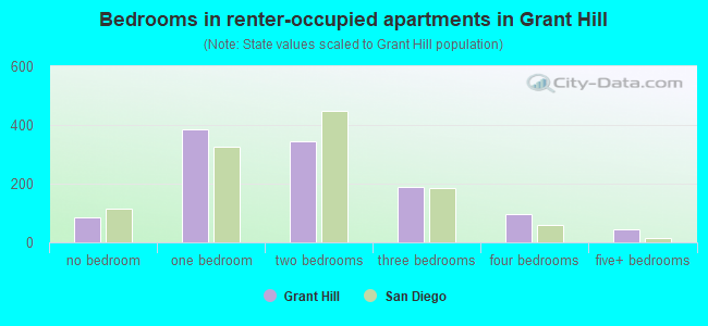 Bedrooms in renter-occupied apartments in Grant Hill