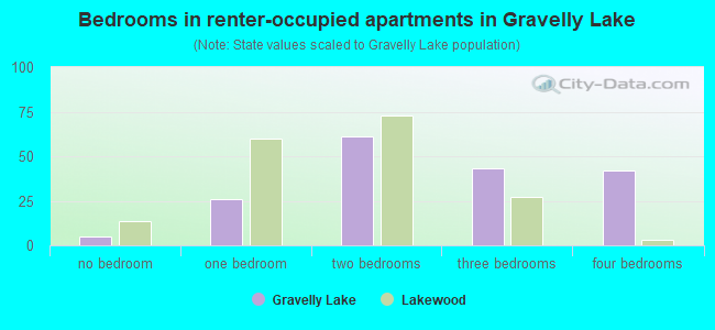 Bedrooms in renter-occupied apartments in Gravelly Lake