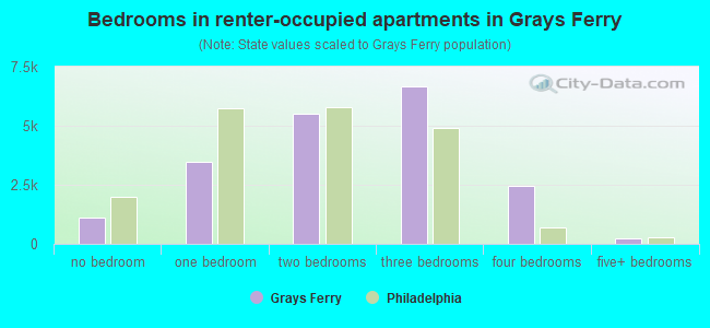 Bedrooms in renter-occupied apartments in Grays Ferry