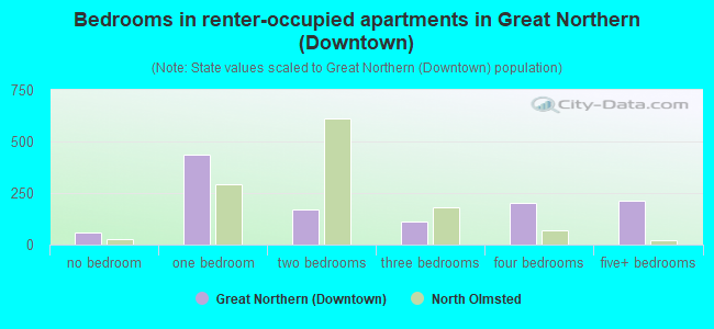 Bedrooms in renter-occupied apartments in Great Northern (Downtown)