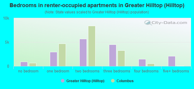 Bedrooms in renter-occupied apartments in Greater Hilltop (Hilltop)
