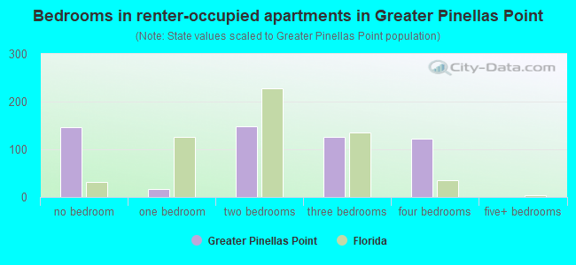 Bedrooms in renter-occupied apartments in Greater Pinellas Point