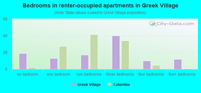 Bedrooms in renter-occupied apartments in Greek Village