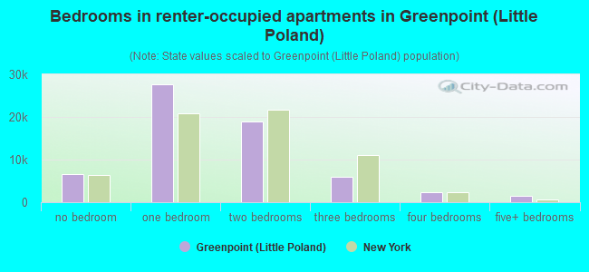 Bedrooms in renter-occupied apartments in Greenpoint (Little Poland)