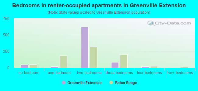 Bedrooms in renter-occupied apartments in Greenville Extension