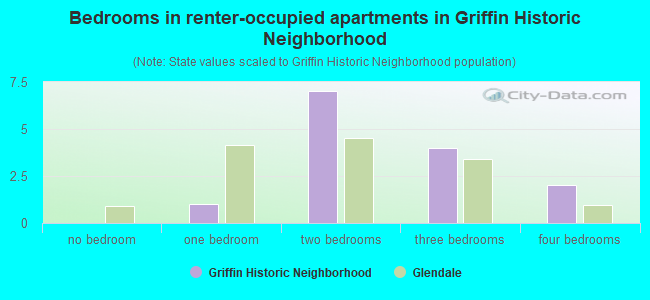 Bedrooms in renter-occupied apartments in Griffin Historic Neighborhood