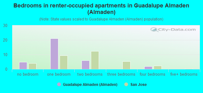 Bedrooms in renter-occupied apartments in Guadalupe Almaden (Almaden)