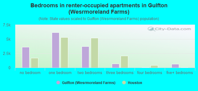 Bedrooms in renter-occupied apartments in Gulfton (Wesrmoreland Farms)
