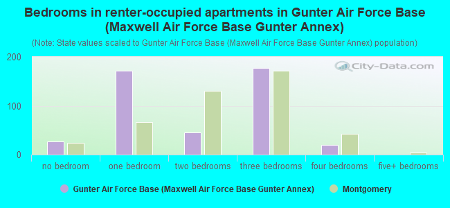 Bedrooms in renter-occupied apartments in Gunter Air Force Base (Maxwell Air Force Base Gunter Annex)
