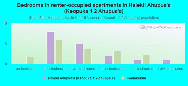 Bedrooms in renter-occupied apartments in Halekii Ahupua`a (Keopuka 1  2 Ahupua`a)
