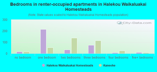 Bedrooms in renter-occupied apartments in Halekou Waikaluakai Homesteads