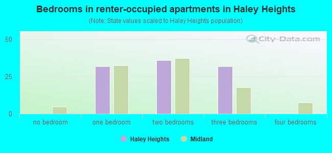 Bedrooms in renter-occupied apartments in Haley Heights