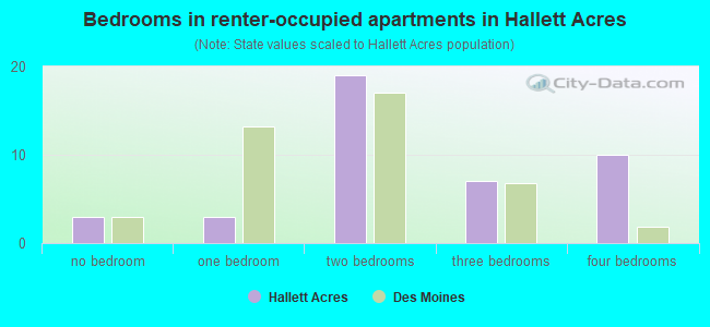 Bedrooms in renter-occupied apartments in Hallett Acres