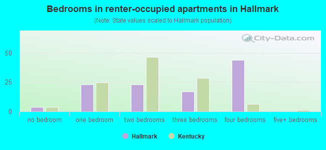 Bedrooms in renter-occupied apartments in Hallmark