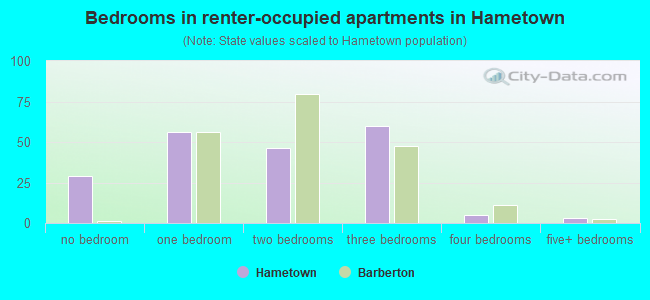 Bedrooms in renter-occupied apartments in Hametown