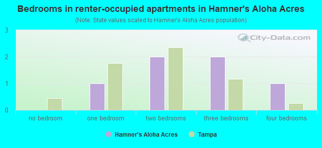 Bedrooms in renter-occupied apartments in Hamner's Aloha Acres