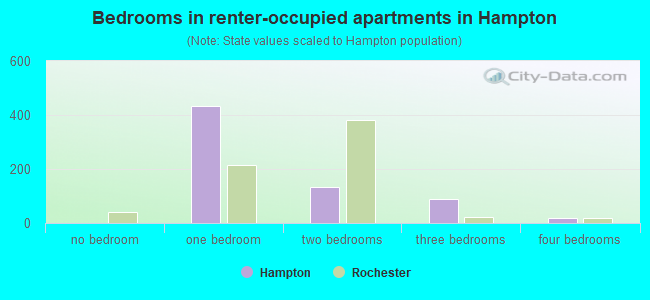 Bedrooms in renter-occupied apartments in Hampton