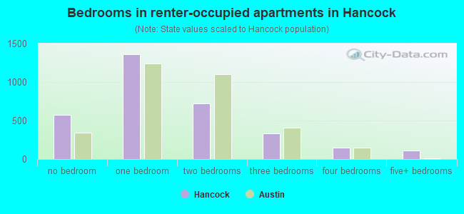Bedrooms in renter-occupied apartments in Hancock