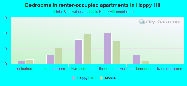 Bedrooms in renter-occupied apartments in Happy Hill