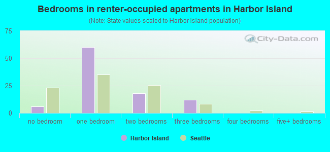 Bedrooms in renter-occupied apartments in Harbor Island