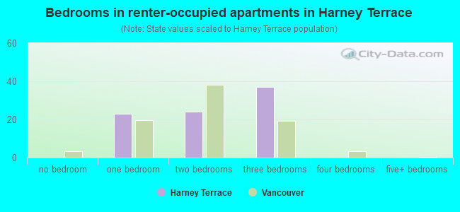 Bedrooms in renter-occupied apartments in Harney Terrace