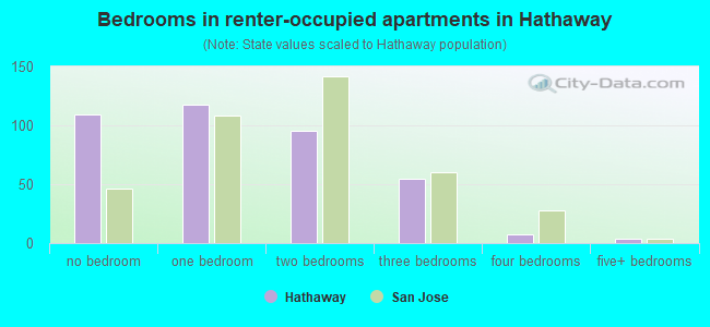 Bedrooms in renter-occupied apartments in Hathaway
