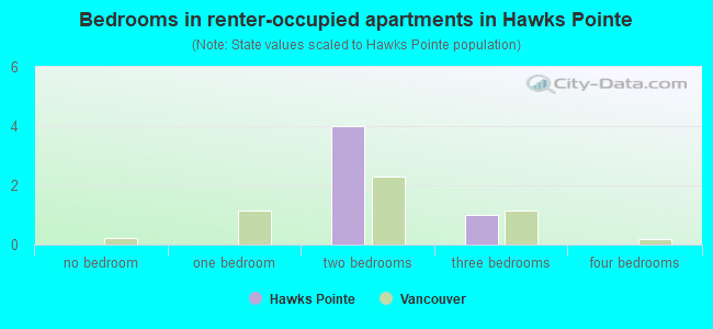 Bedrooms in renter-occupied apartments in Hawks Pointe