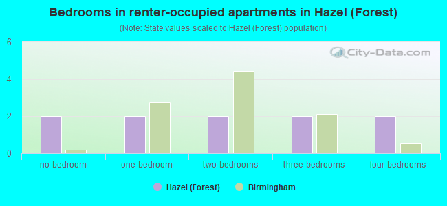 Bedrooms in renter-occupied apartments in Hazel (Forest)