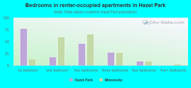 Bedrooms in renter-occupied apartments in Hazel Park
