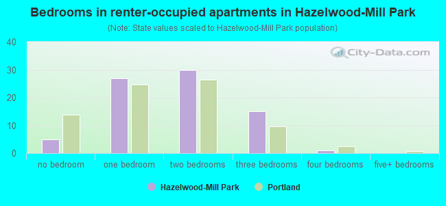 Bedrooms in renter-occupied apartments in Hazelwood-Mill Park
