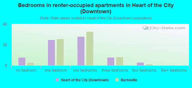 Bedrooms in renter-occupied apartments in Heart of the City (Downtown)