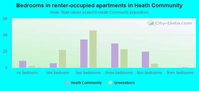 Bedrooms in renter-occupied apartments in Heath Community