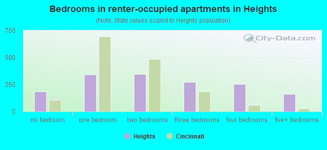 Bedrooms in renter-occupied apartments in Heights