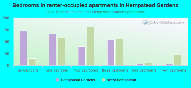 Bedrooms in renter-occupied apartments in Hempstead Gardens