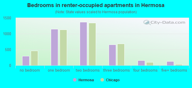 Bedrooms in renter-occupied apartments in Hermosa