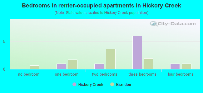 Bedrooms in renter-occupied apartments in Hickory Creek