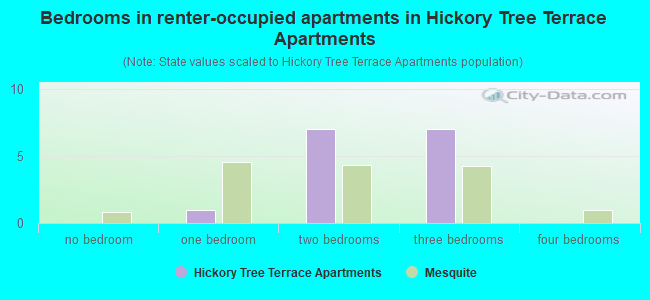 Bedrooms in renter-occupied apartments in Hickory Tree Terrace Apartments