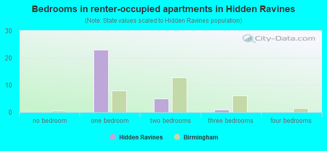 Bedrooms in renter-occupied apartments in Hidden Ravines