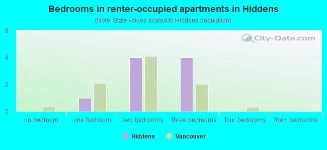 Bedrooms in renter-occupied apartments in Hiddens