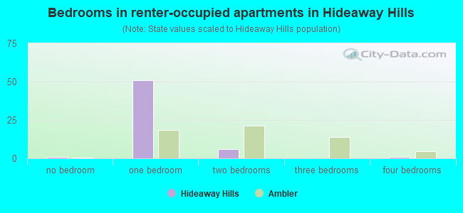 Bedrooms in renter-occupied apartments in Hideaway Hills