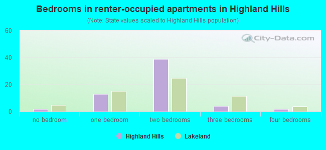 Bedrooms in renter-occupied apartments in Highland Hills