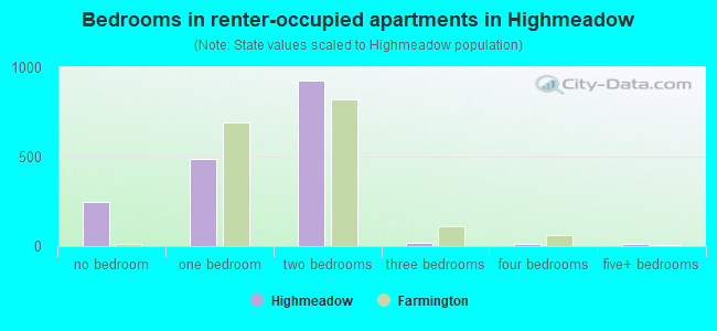 Bedrooms in renter-occupied apartments in Highmeadow