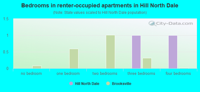 Bedrooms in renter-occupied apartments in Hill North Dale